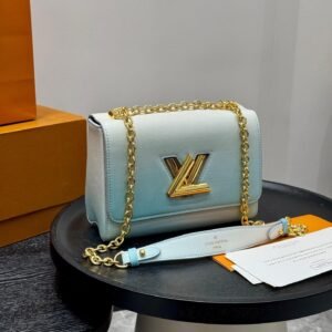 LV Twist Gradient Chain Bag – 23cm Epi Leather in Soft Blue Ombre