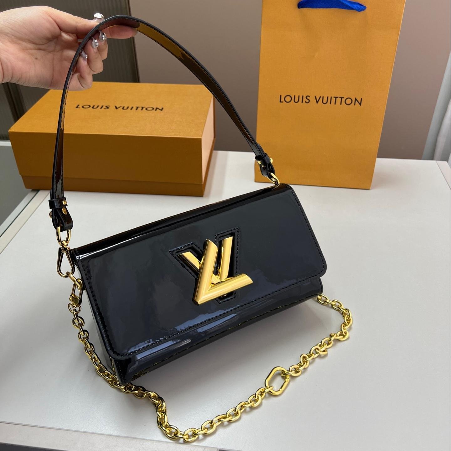 LV Twist Chain Bag in Black Patent Leather with Gold Hardware – 23CM Timeless Icon