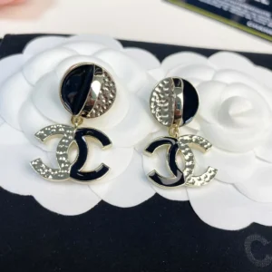 Chanel Replica Earrings, Half Black Enamel Double C