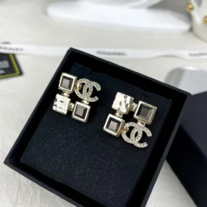 Chanel Replica Square Rhinestone Earrings, Parisian Style
