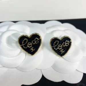 Chanel Replica Stud Earrings, Black Love Heart Design