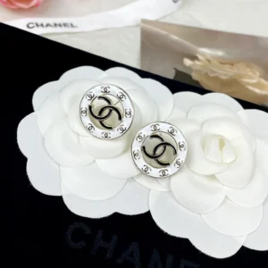 Replica Chanel Round White and Black Enamel Stud Earrings