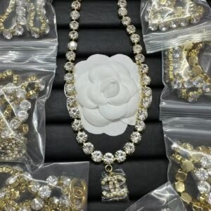 Chanel Replica Logo Pendant Necklace, Rhinestone Chain