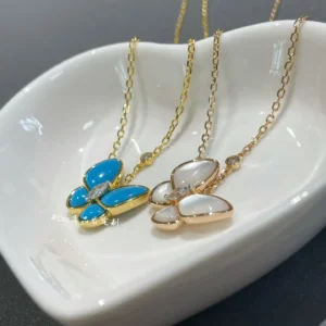 Van Cleef & Arpels Replica Necklace, Two Butterfly Pendant – Blue