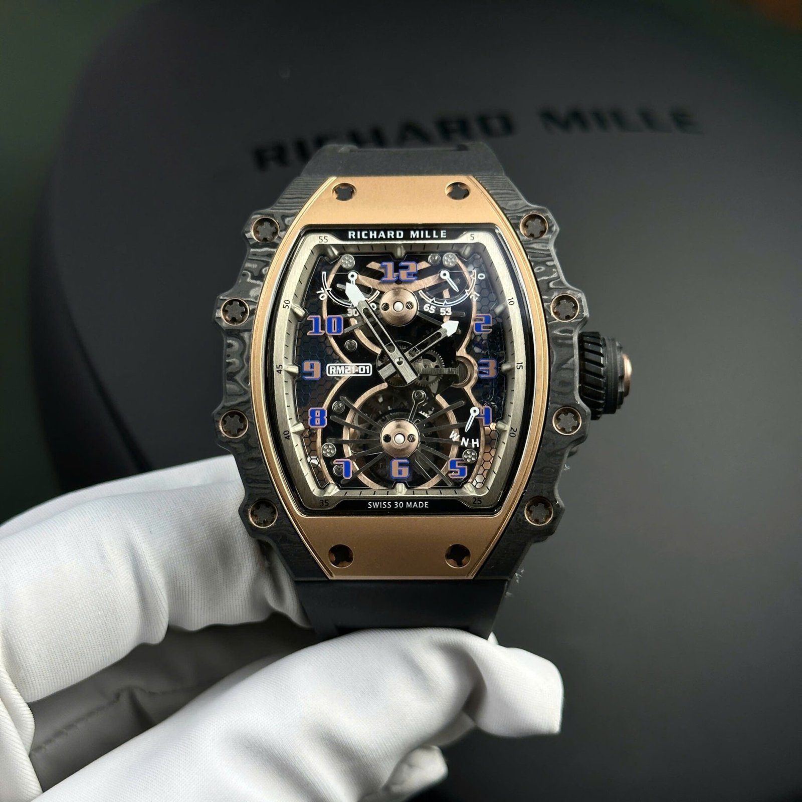 Richard Mille RM21-01 Tourbillon Aerodyne Red Gold Carbon TPT Best Replica 42.68mm x 50.12mm