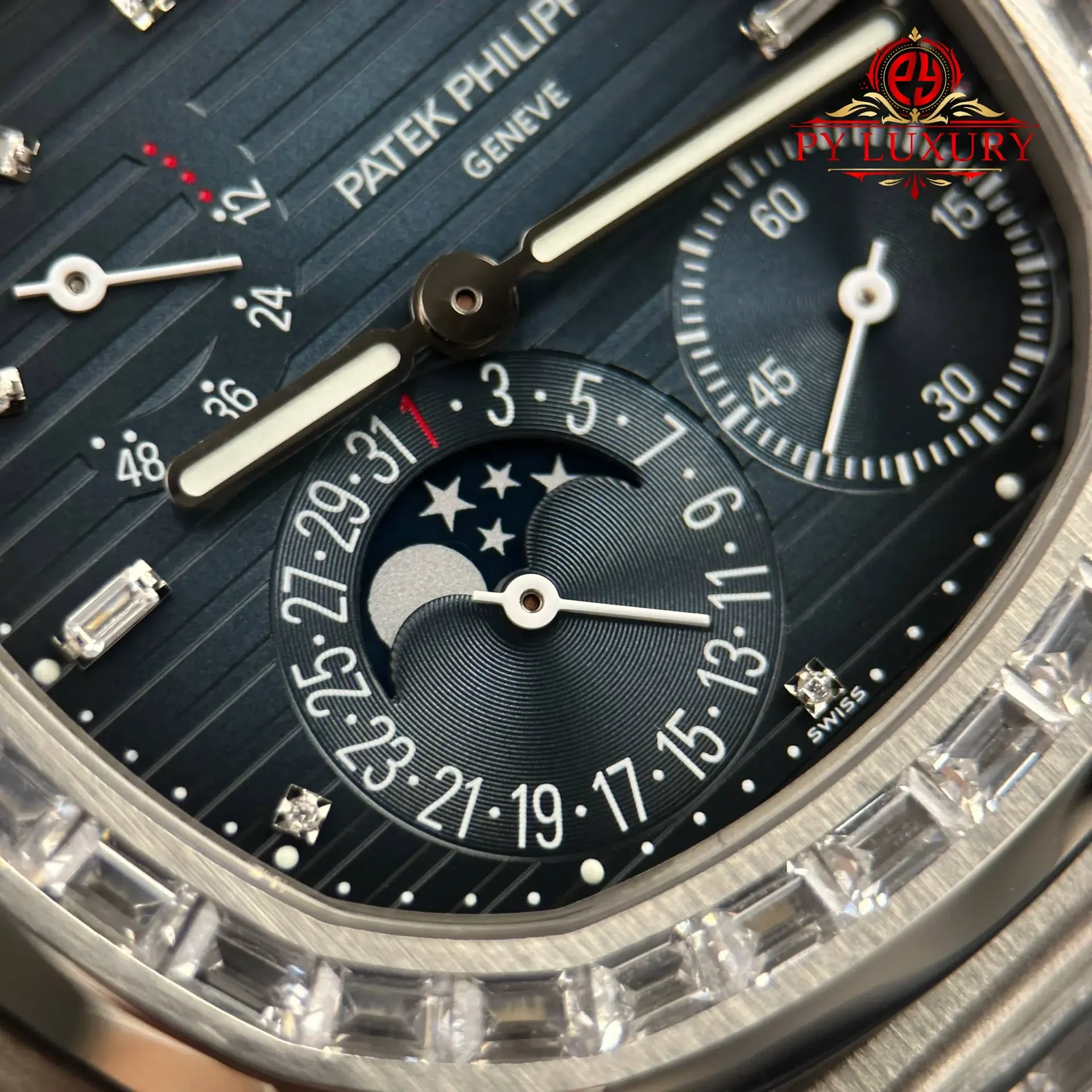 Patek Philippe Nautilus 5724G Blue Dial Baguette Stone Bezel Full Functions PPF Best Replica 40mm - 图片 6
