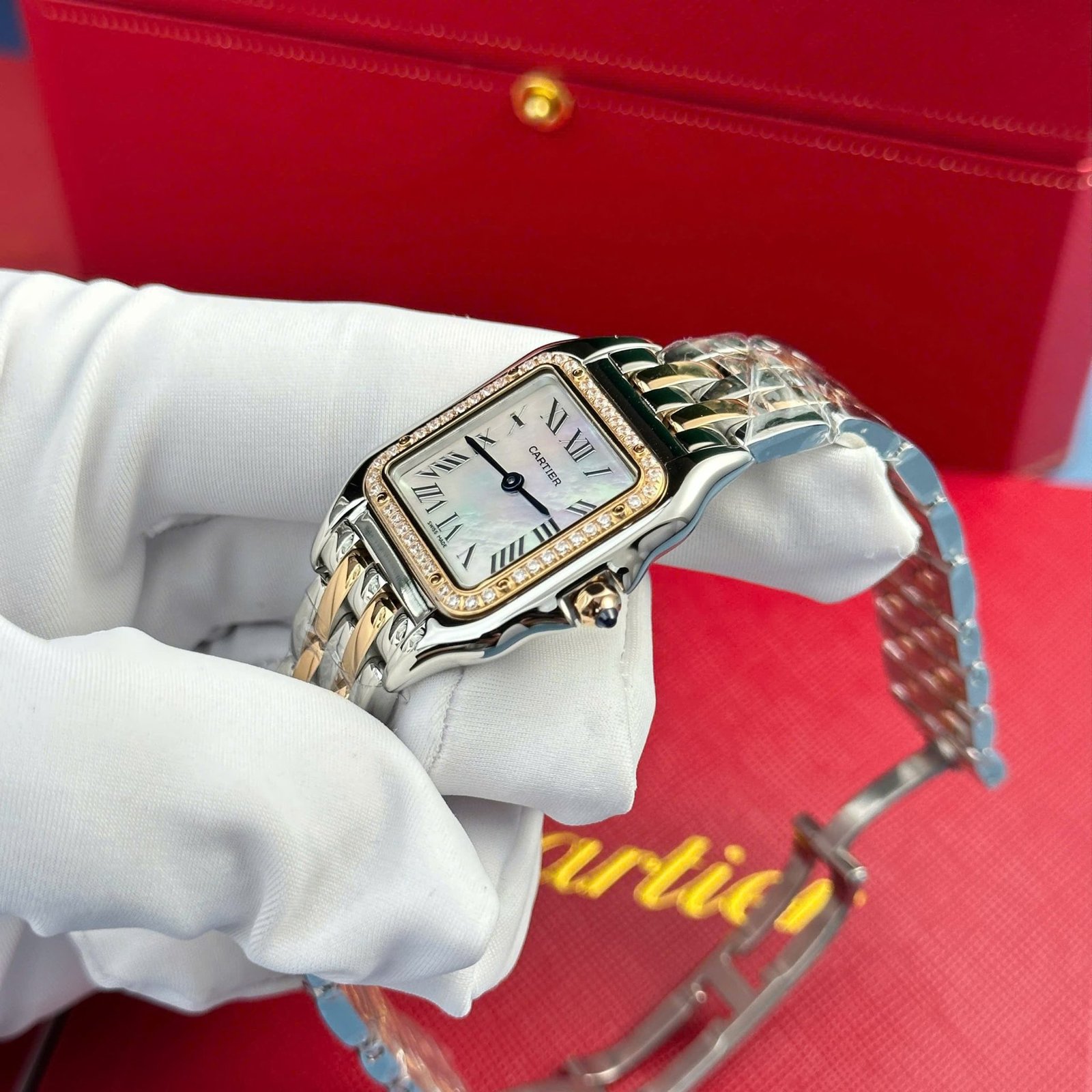 Cartier Panthère Two Tone Rose Gold MOP Dial Diamond Bezel Best Replica AF 27mm x 36mm - 图片 4