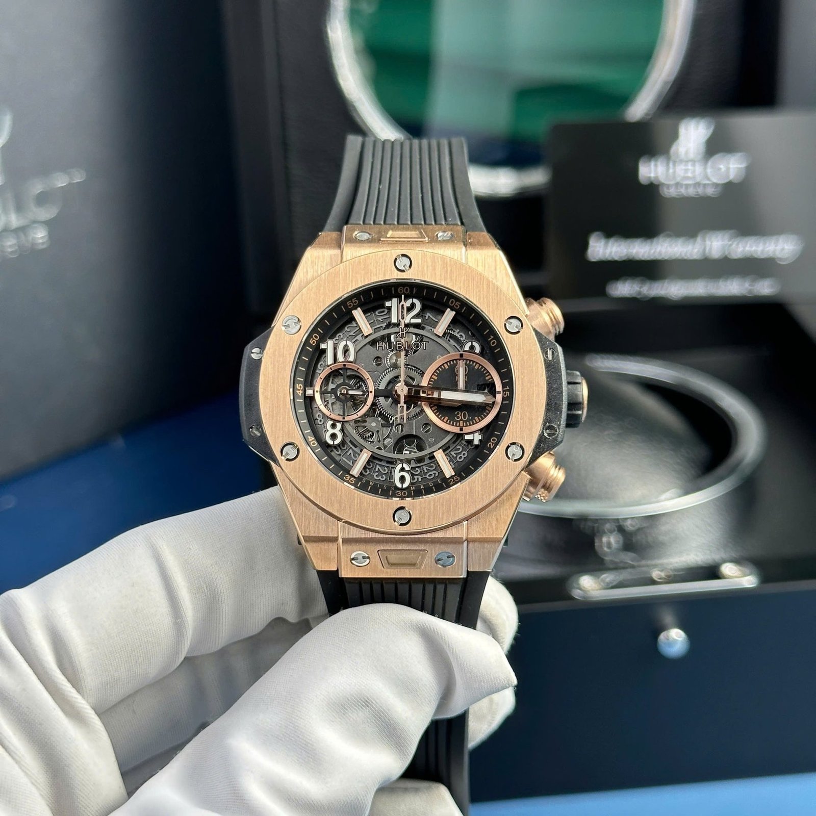 Hublot Big Bang Unico King Gold Black Dial Rubber Strap Replica BBF 42mm