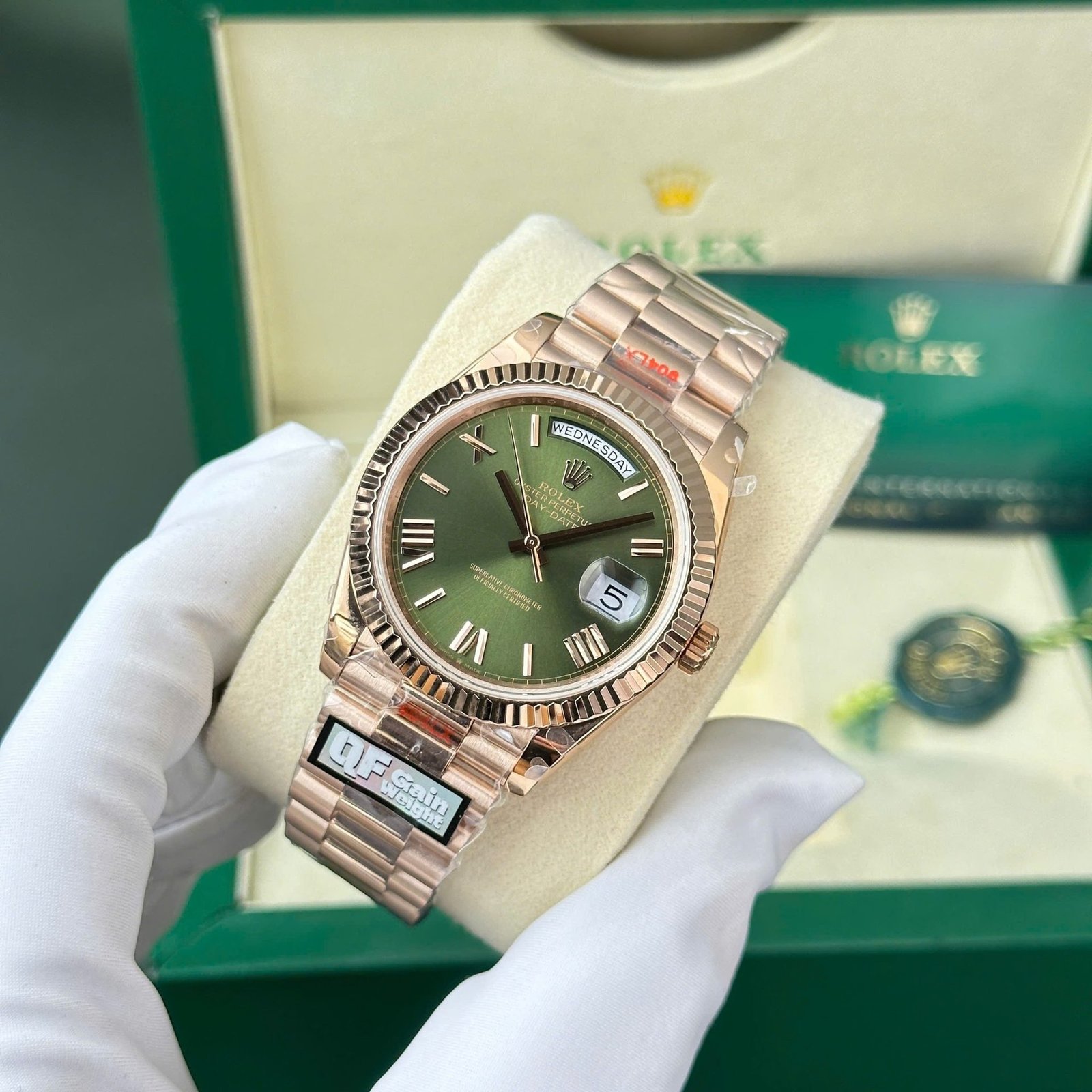 Rolex Day-Date 228235 Rose Gold Olive Green Dial 187g Best Replica QF 40mm - 图片 2
