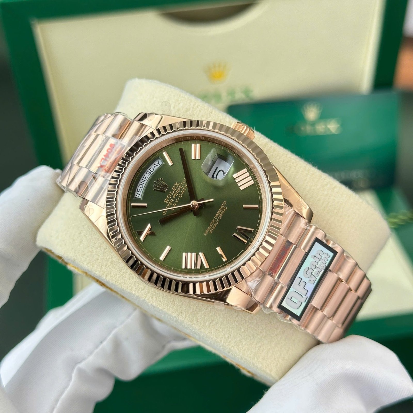 Rolex Day-Date 228235 Rose Gold Olive Green Dial 187g Best Replica QF 40mm - 图片 3