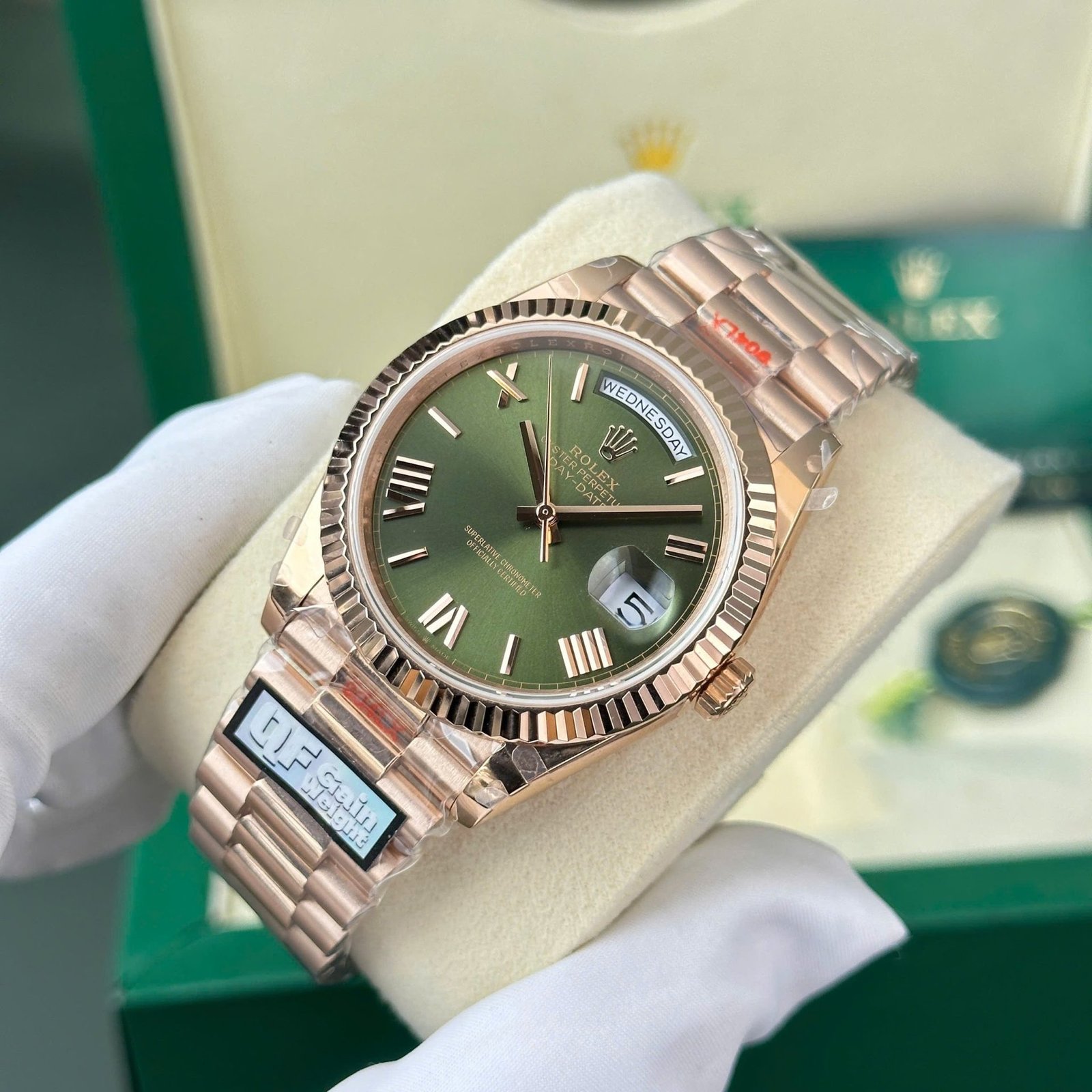 Rolex Day-Date 228235 Rose Gold Olive Green Dial 187g Best Replica QF 40mm - 图片 4