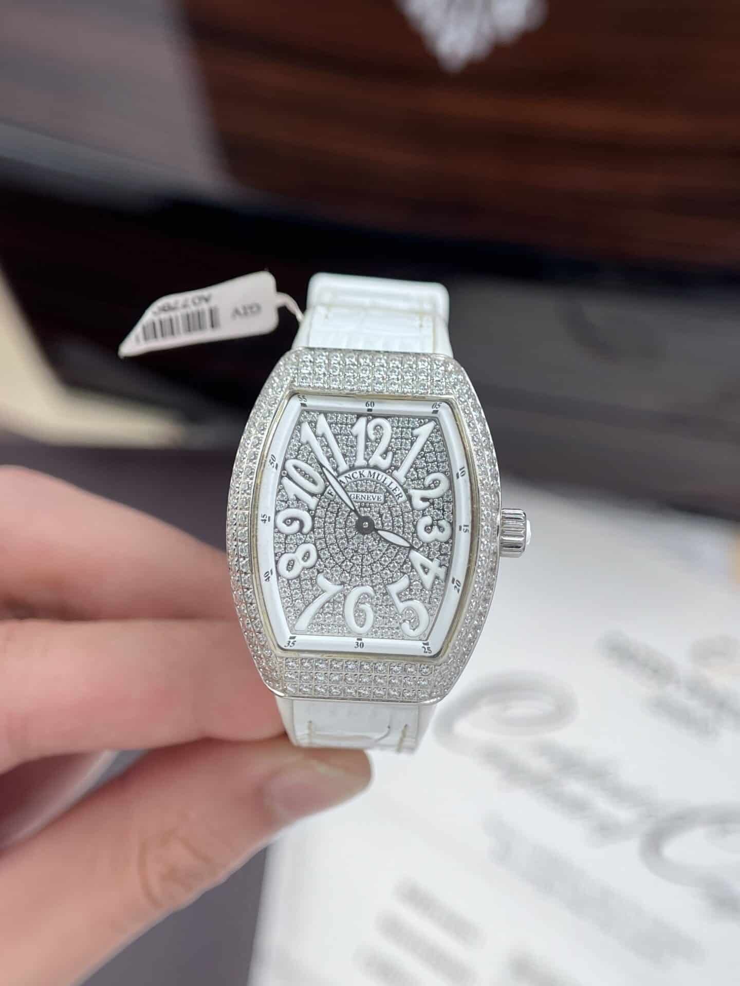 Franck Muller Vanguard V32 White Custom Full Moissanite Best Replica ABF 32mm - 图片 2