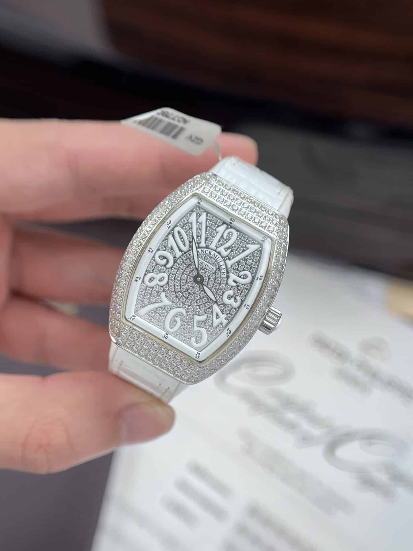 Franck Muller Vanguard V32 White Custom Full Moissanite Best Replica ABF 32mm - 图片 4