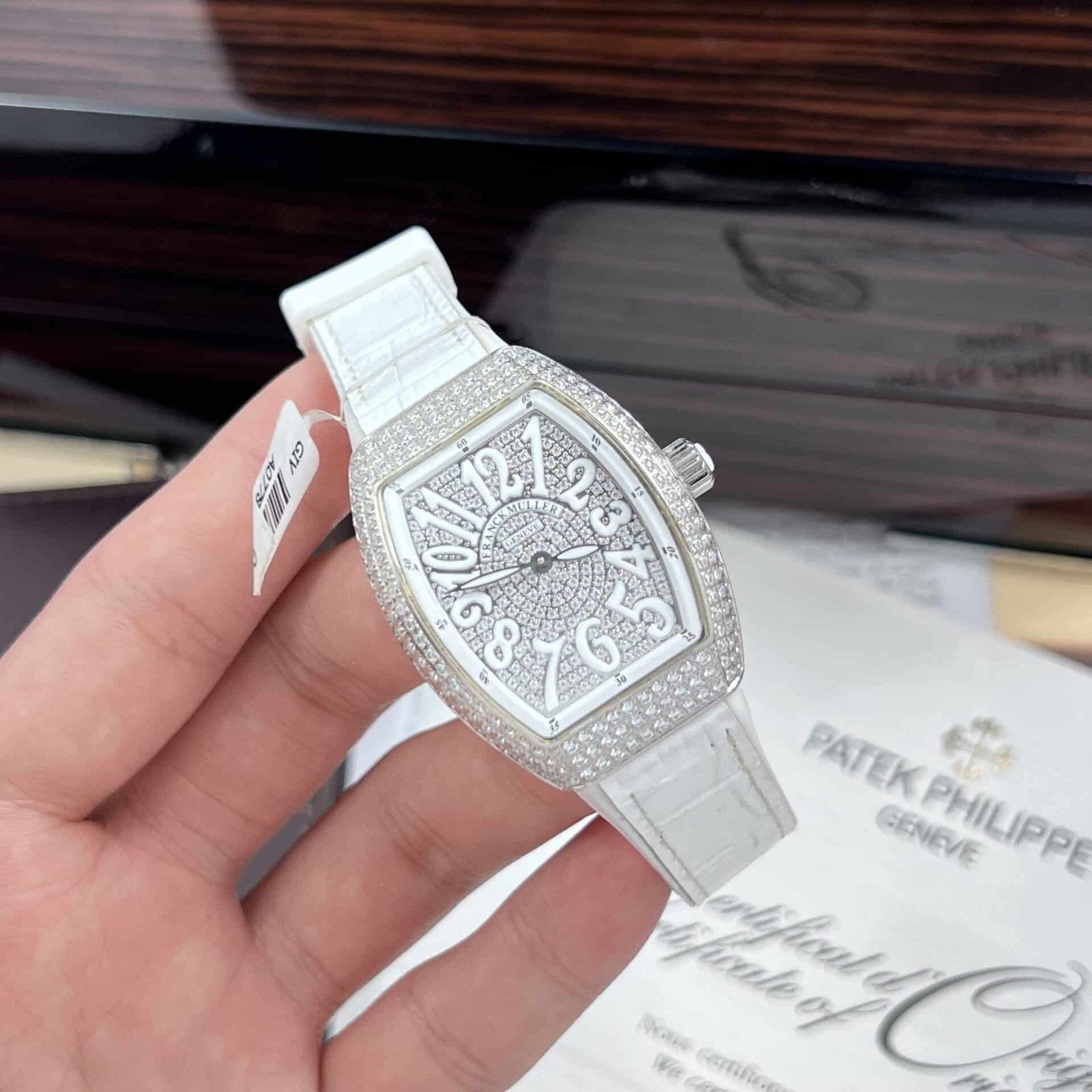 Franck Muller Vanguard V32 White Custom Full Moissanite Best Replica ABF 32mm - 图片 5