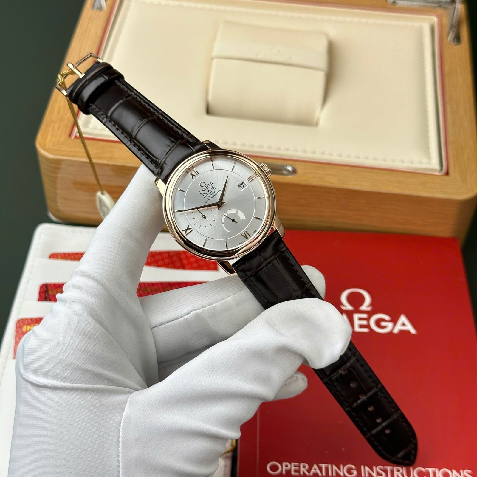 Omega De Ville Prestige Power Reserve Rose Gold Silver Dial Leather Strap Best Replica 39.5mm - 图片 2