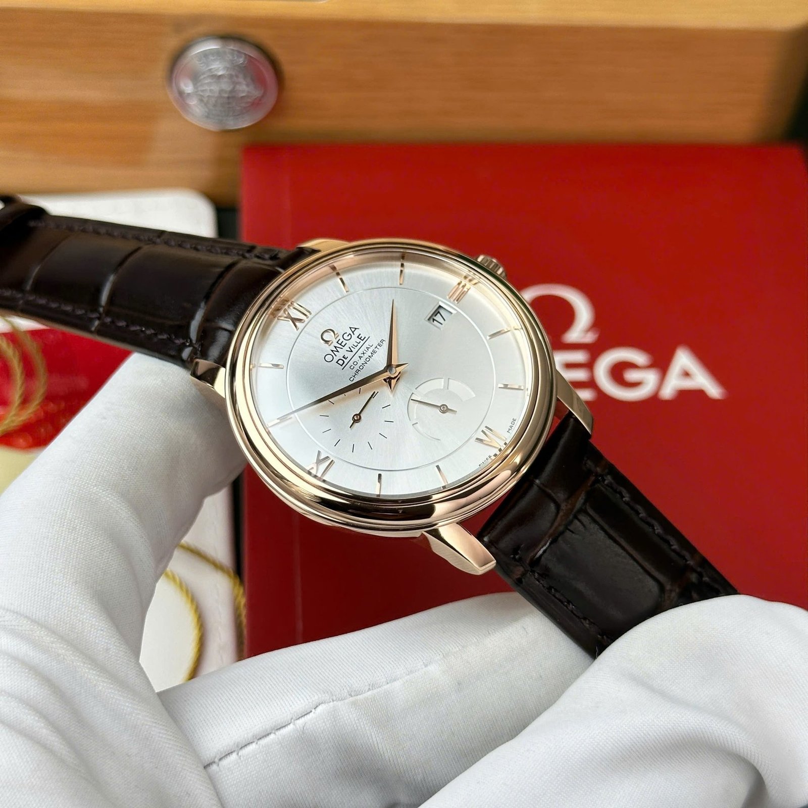 Omega De Ville Prestige Power Reserve Rose Gold Silver Dial Leather Strap Best Replica 39.5mm - 图片 5
