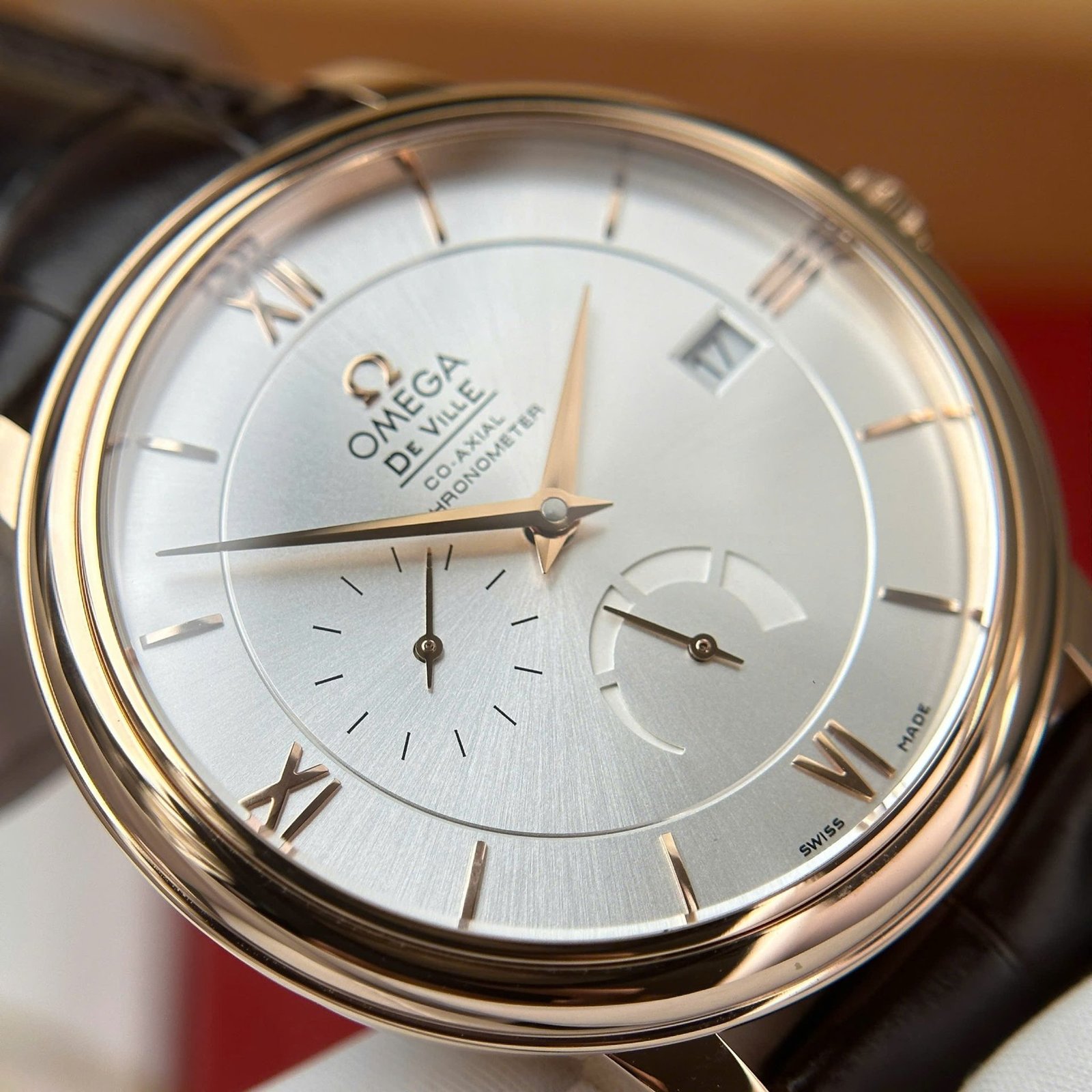 Omega De Ville Prestige Power Reserve Rose Gold Silver Dial Leather Strap Best Replica 39.5mm - 图片 6