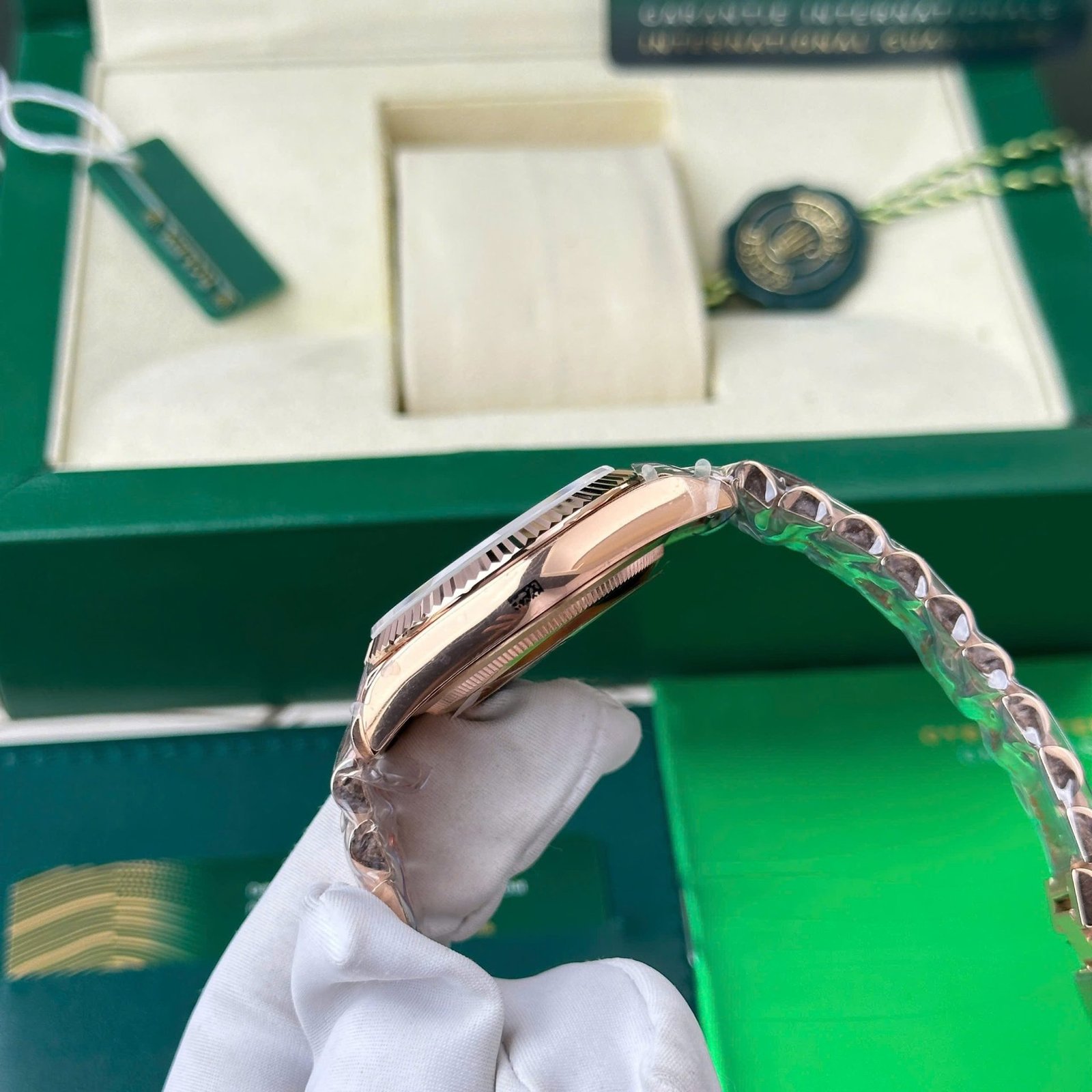 Rolex Day-Date 128235-0050 Rose Gold Slate Diamond-set Dial 158g Best Quality Replica QF 36mm - 图片 5