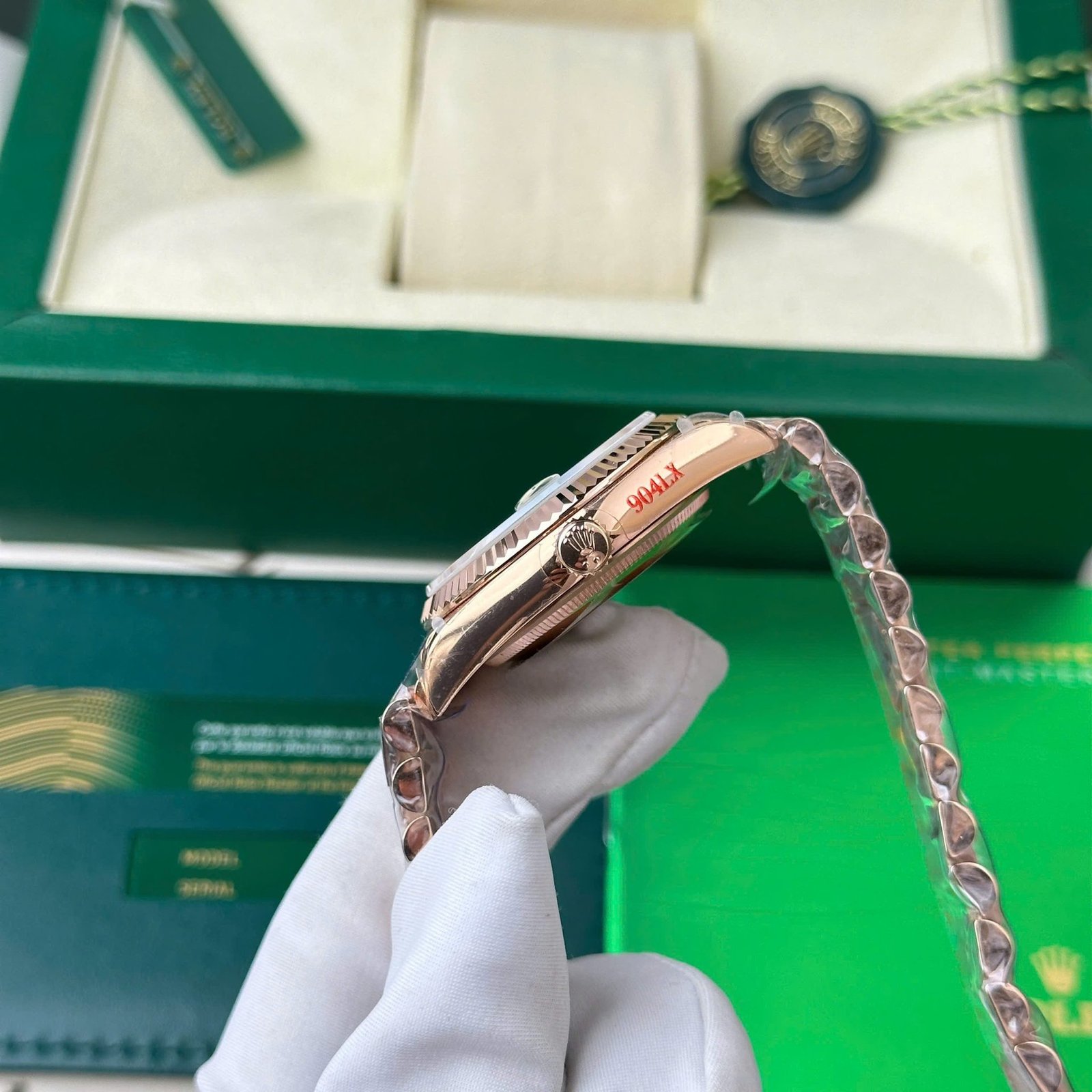 Rolex Day-Date 128235-0050 Rose Gold Slate Diamond-set Dial 158g Best Quality Replica QF 36mm - 图片 6