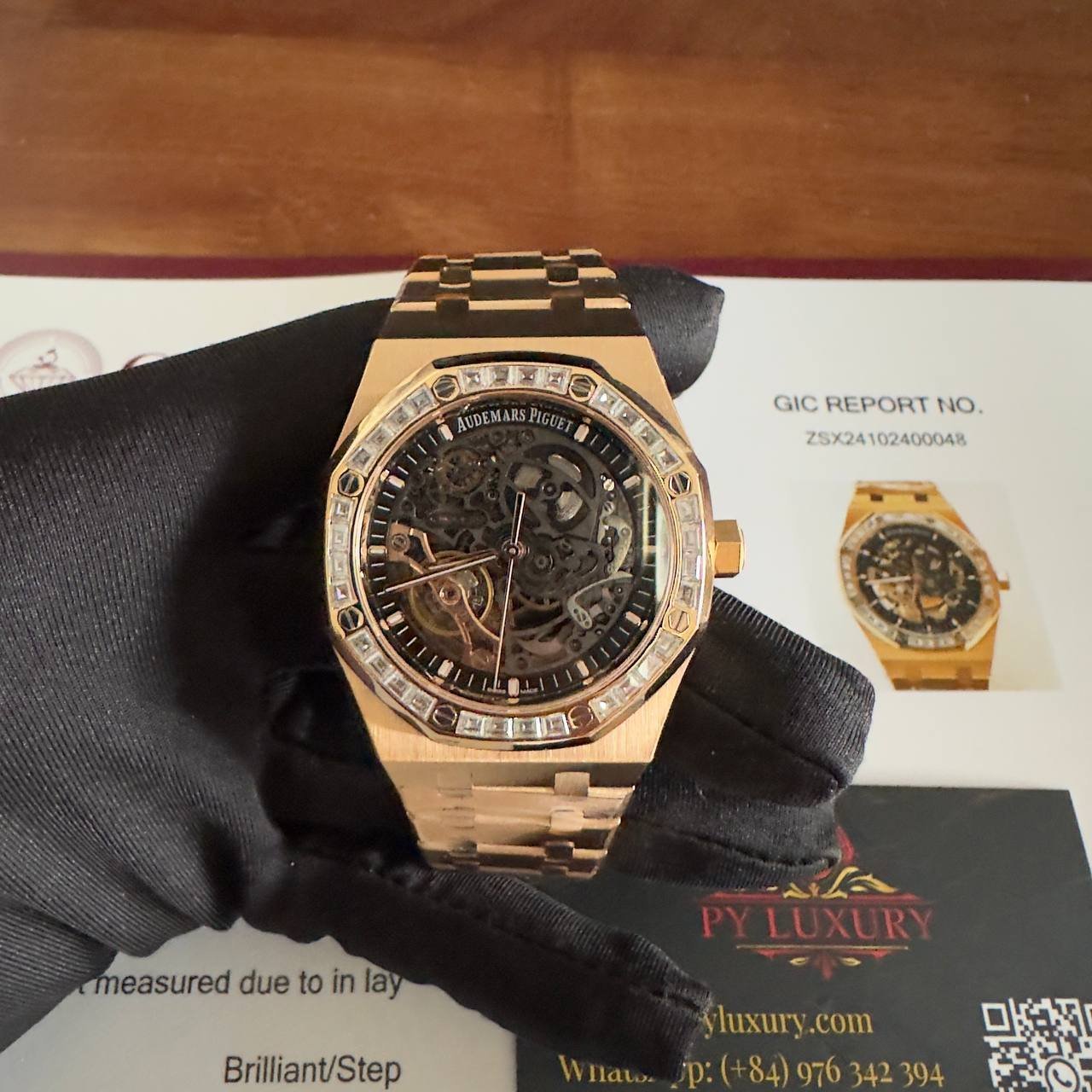 Audemars Piguet Royal Oak 15412OR Open Work Skeleton 18K Rose Gold Wrapped Baguette Moissanite Bezel Clone 1:1 Best Replica 41mm - 图片 2