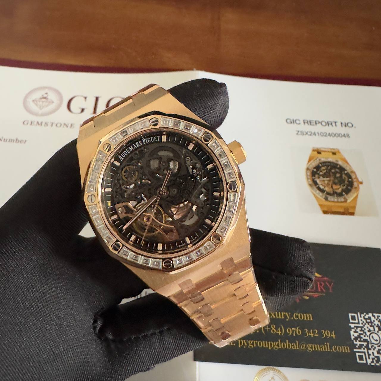 Audemars Piguet Royal Oak 15412OR Open Work Skeleton 18K Rose Gold Wrapped Baguette Moissanite Bezel Clone 1:1 Best Replica 41mm - 图片 3