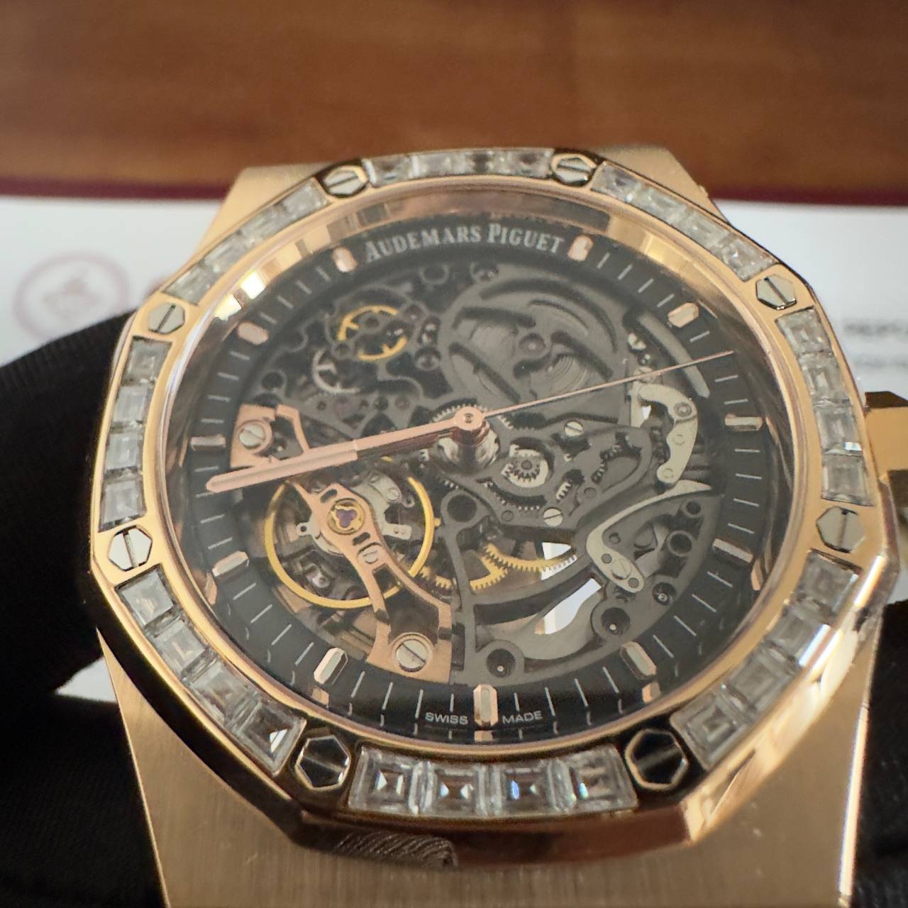 Audemars Piguet Royal Oak 15412OR Open Work Skeleton 18K Rose Gold Wrapped Baguette Moissanite Bezel Clone 1:1 Best Replica 41mm - 图片 6