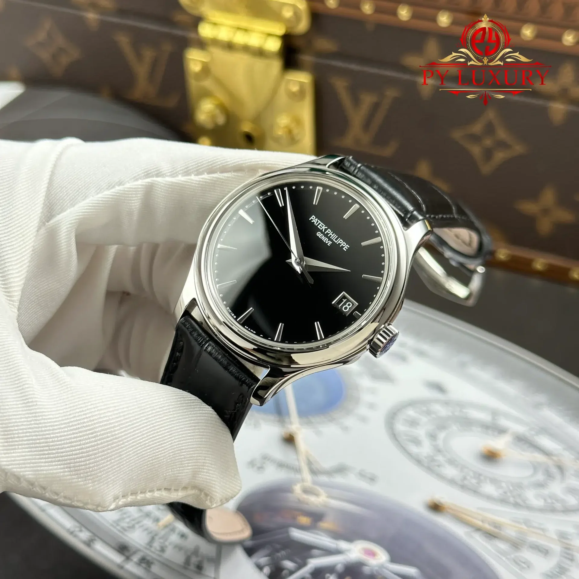 Patek Philippe Calatrava 5227G-010 Black Dial Leather Strap Best Replica 3KF 39mm - 图片 3