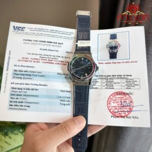 Hublot Classic Fusion Titanium Blue Custom Ruby & Sapphire Bezel Leather Strap Best Replica 42mm