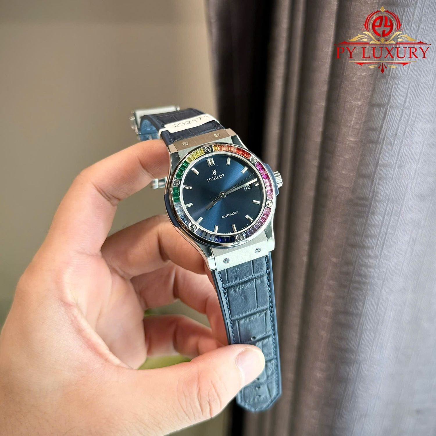 Hublot Classic Fusion Titanium Blue Custom Ruby & Sapphire Bezel Leather Strap Best Replica 42mm - 图片 3