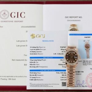 Rolex Day-Date 36 Chocolate Diamond & Ruby Dial 18K Rose Gold Wrapped Baguette Moissanite Bezel Best Replica 36mm