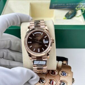 Rolex Day-Date 228235-0003 Chocolate Diamond-set Dial Rose Gold 186g Best Replica Q Factory 40mm