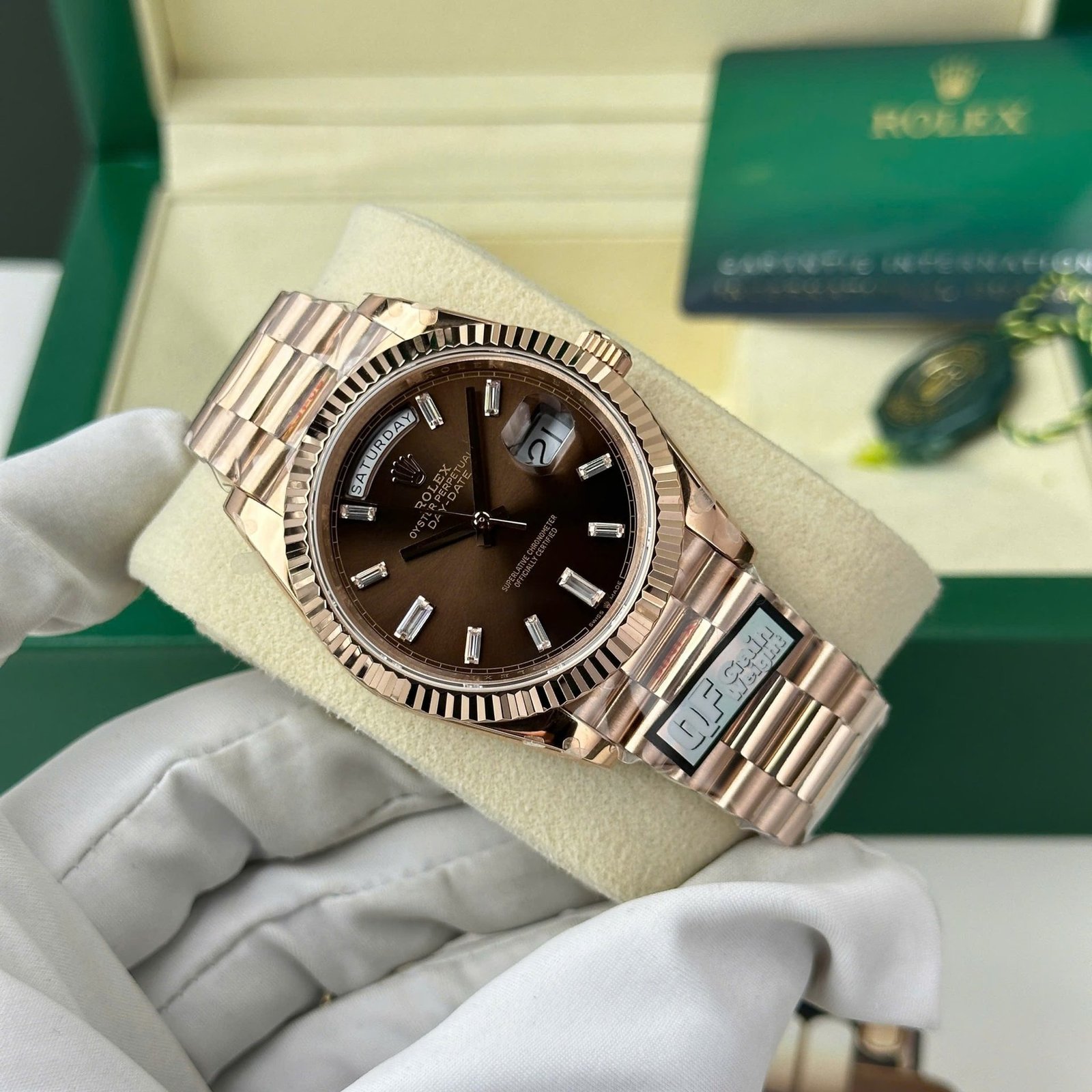Rolex Day-Date 228235-0003 Chocolate Diamond-set Dial Rose Gold 186g Best Replica Q Factory 40mm - 图片 2