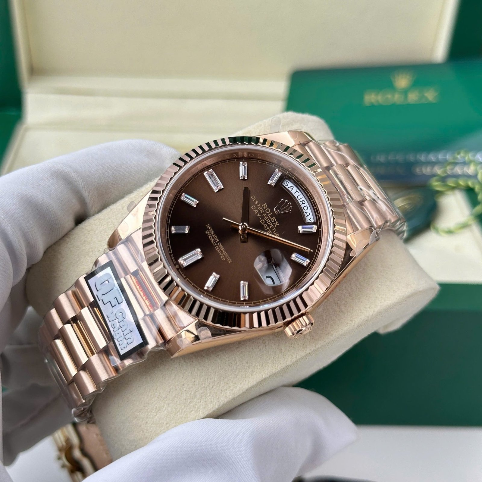 Rolex Day-Date 228235-0003 Chocolate Diamond-set Dial Rose Gold 186g Best Replica Q Factory 40mm - 图片 3