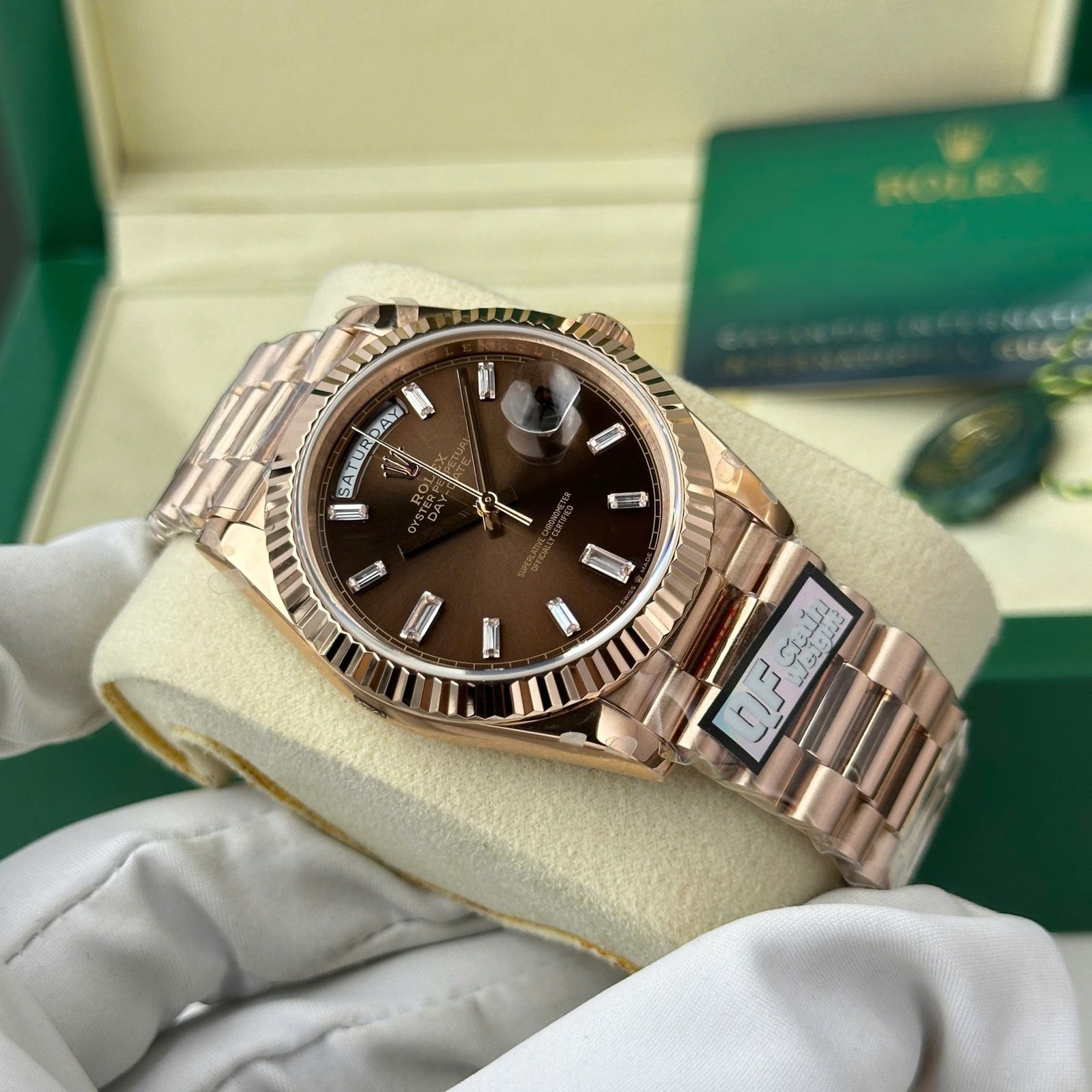 Rolex Day-Date 228235-0003 Chocolate Diamond-set Dial Rose Gold 186g Best Replica Q Factory 40mm - 图片 5