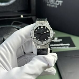 Hublot Classic Fusion Titanium Pavé Black Dial Leather Strap Ladies Replica 33mm