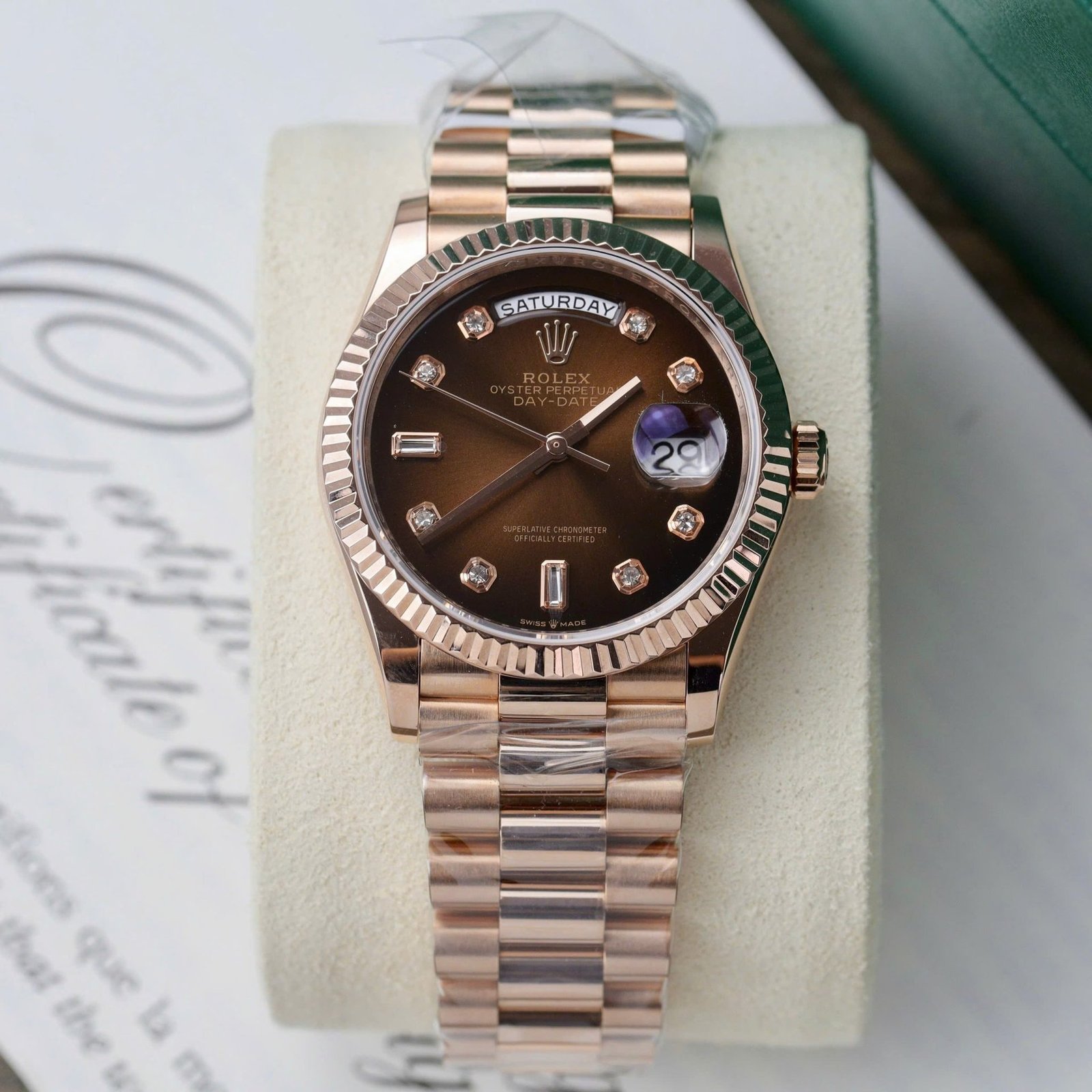 Rolex Day-Date 128235-0037 Brown Ombré Diamond-set Dial 18K Gold Wrapped 1:1 Replica 36mm - 图片 3