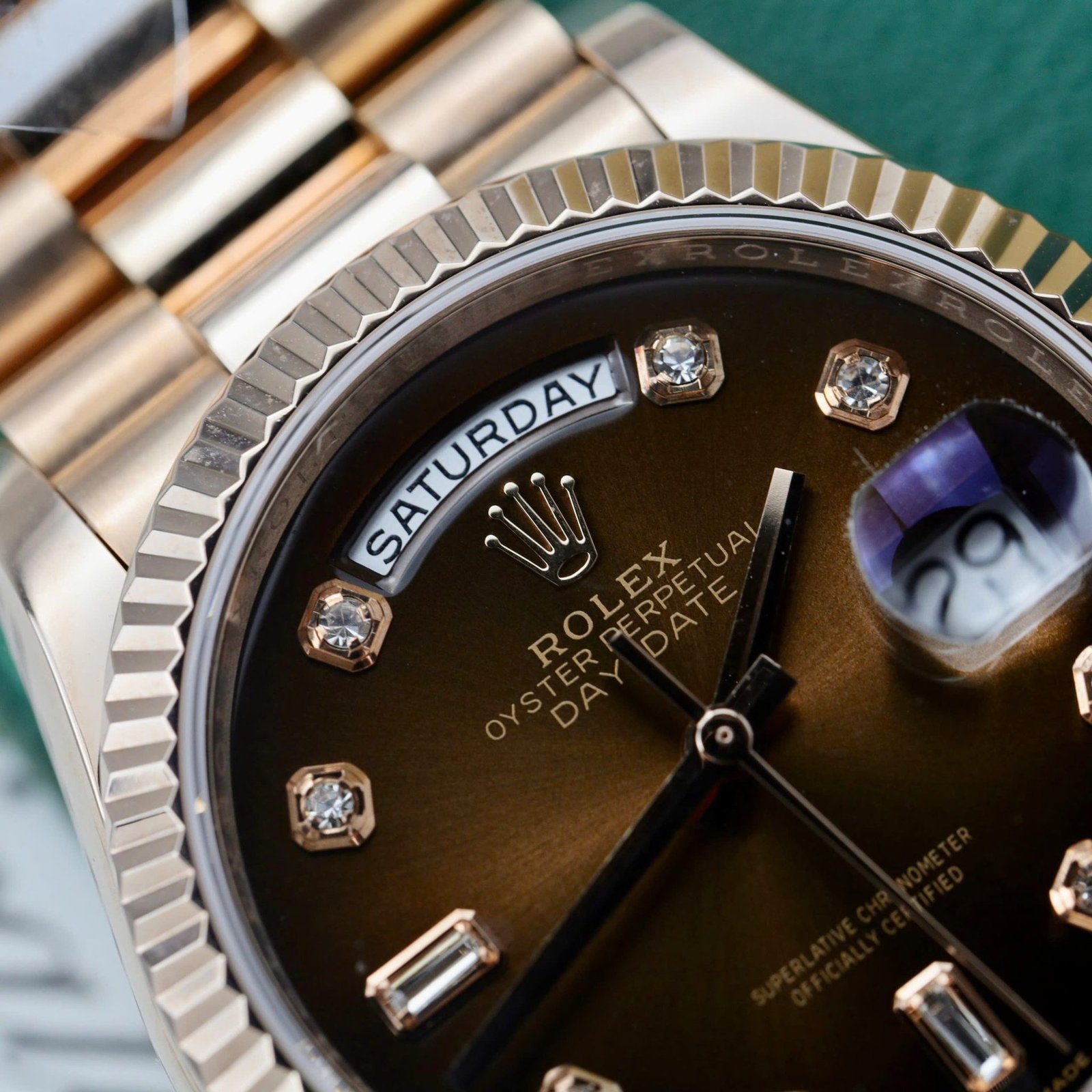 Rolex Day-Date 128235-0037 Brown Ombré Diamond-set Dial 18K Gold Wrapped 1:1 Replica 36mm - 图片 4