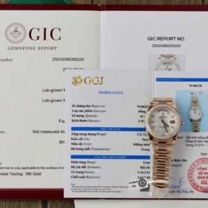 Rolex Day-Date 228345RBR-0026 MOP Baguette Dial 18K Rose Gold Wrapped Moissanite Bezel GMF V3 Best Replica 40mm