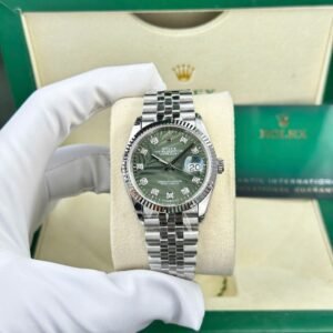 Rolex Datejust 126234-0055 Olive Green Palm Motif Diamond Dial Jubilee Best Replica VSF 36mm