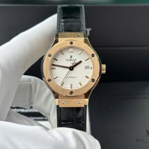 Hublot Classic Fusion King Gold White Dial Black Leather Strap Replica 38mm