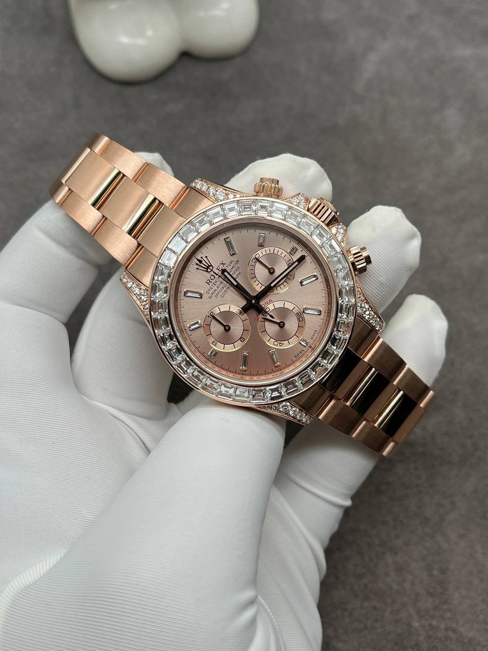 Rolex Daytona 126595TBR-0001 Sundust Diamond-set Dial Custom Made 18K Solid Pink Gold Baguette Diamonds 40mm