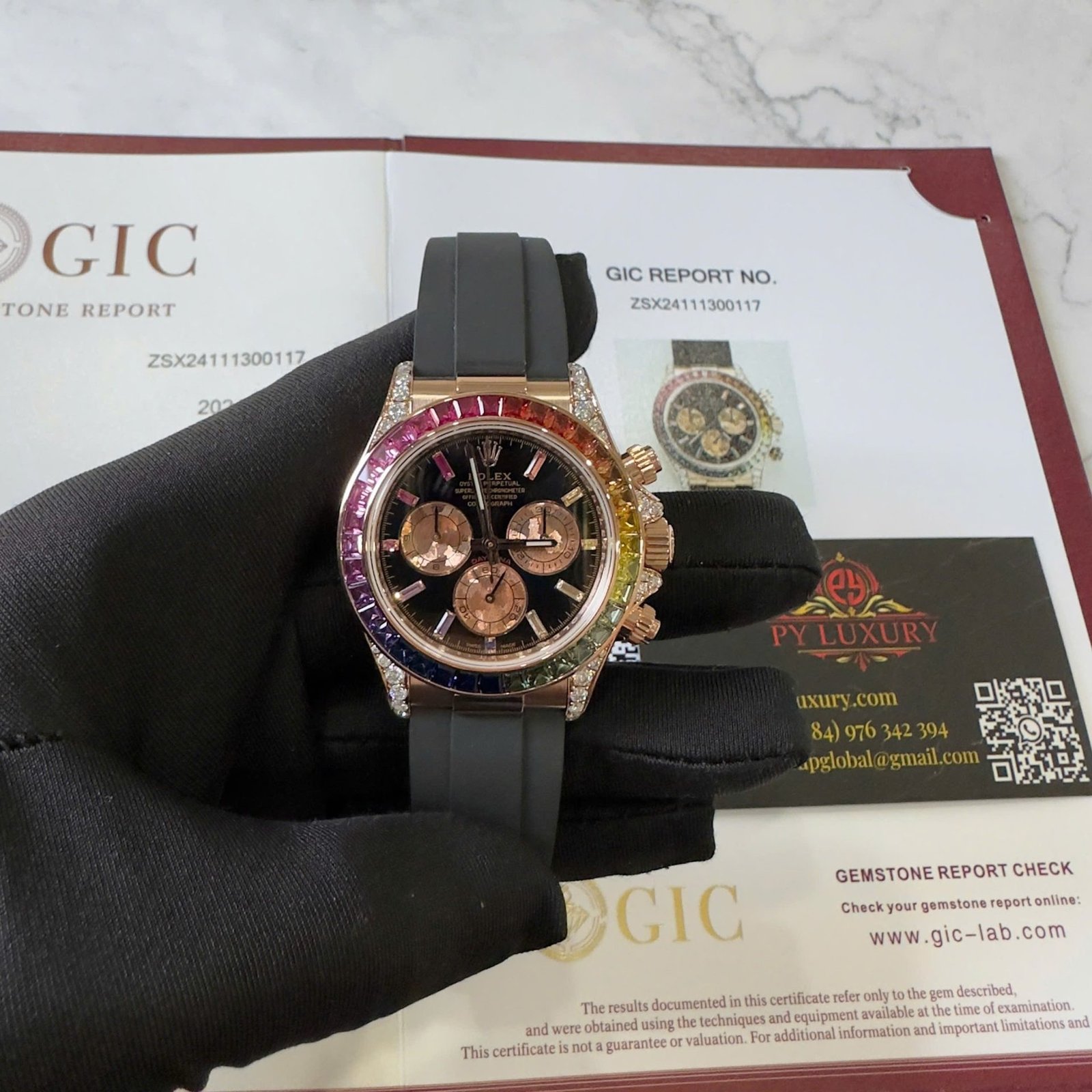 Rolex Daytona Rainbow 18K Rose Gold Wrapped Custom Moissanite & Synthetic Sapphire Rubber Strap Super Clone 40mm - 图片 2
