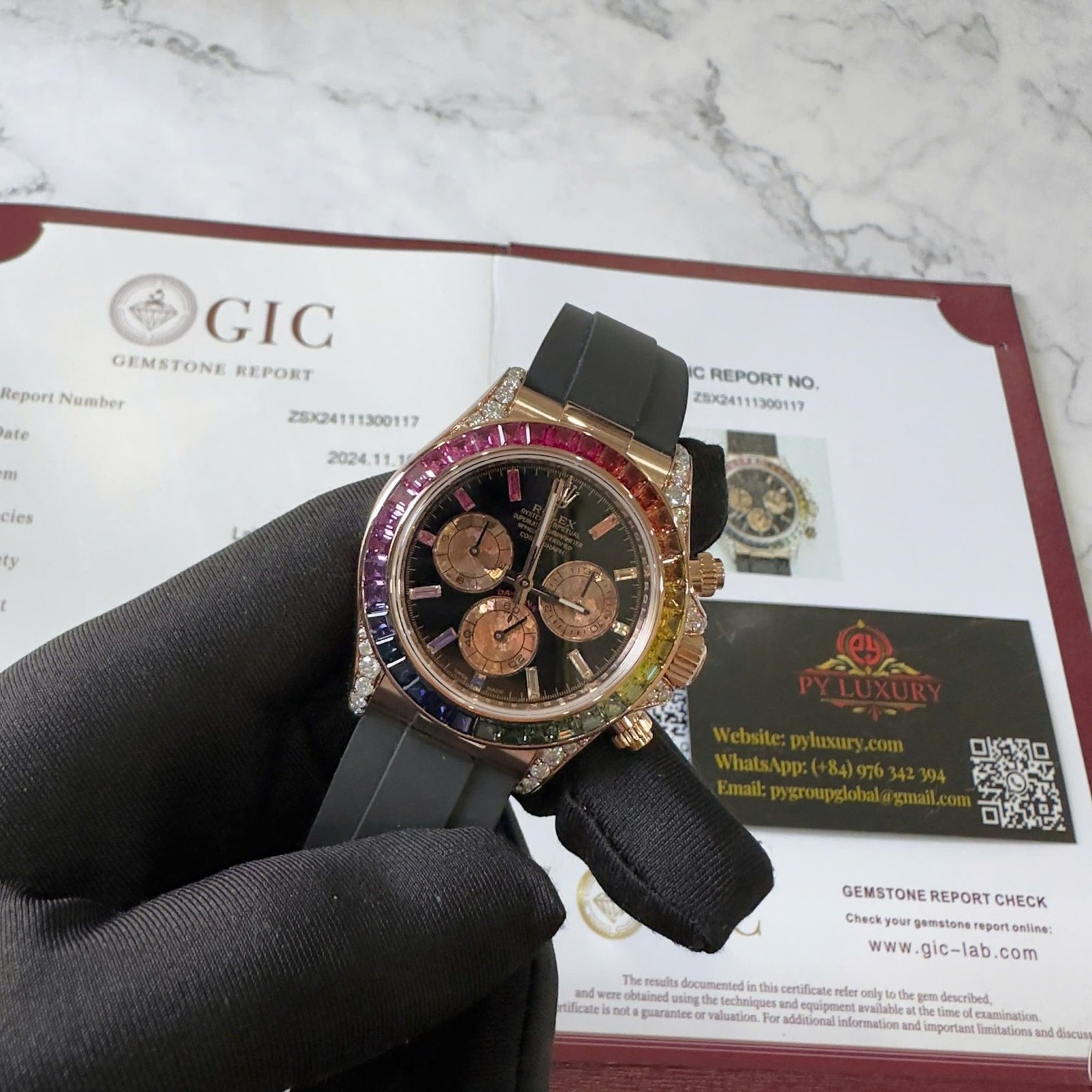 Rolex Daytona Rainbow 18K Rose Gold Wrapped Custom Moissanite & Synthetic Sapphire Rubber Strap Super Clone 40mm - 图片 4