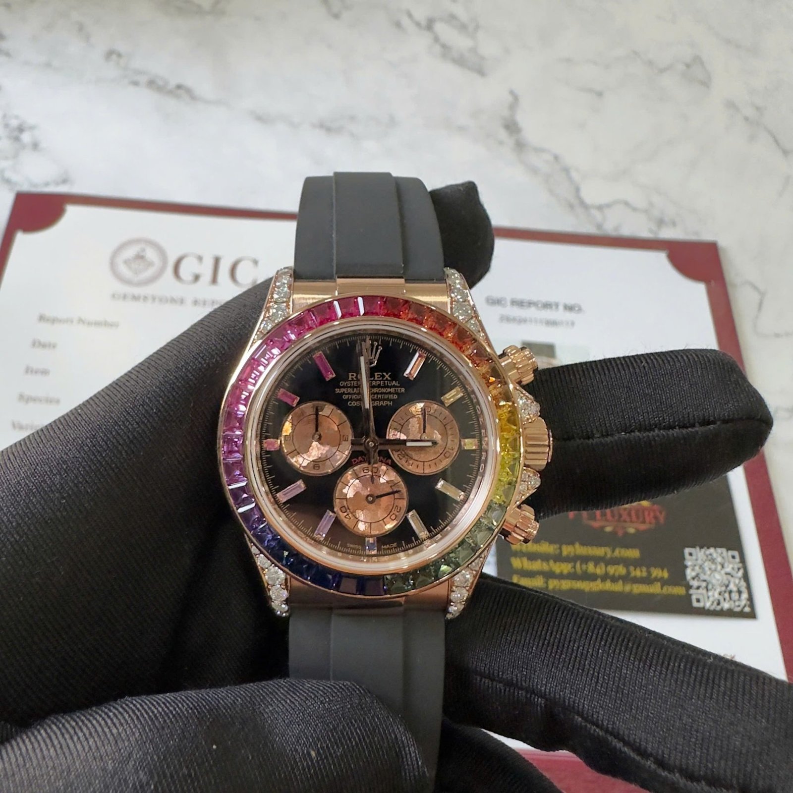 Rolex Daytona Rainbow 18K Rose Gold Wrapped Custom Moissanite & Synthetic Sapphire Rubber Strap Super Clone 40mm - 图片 5