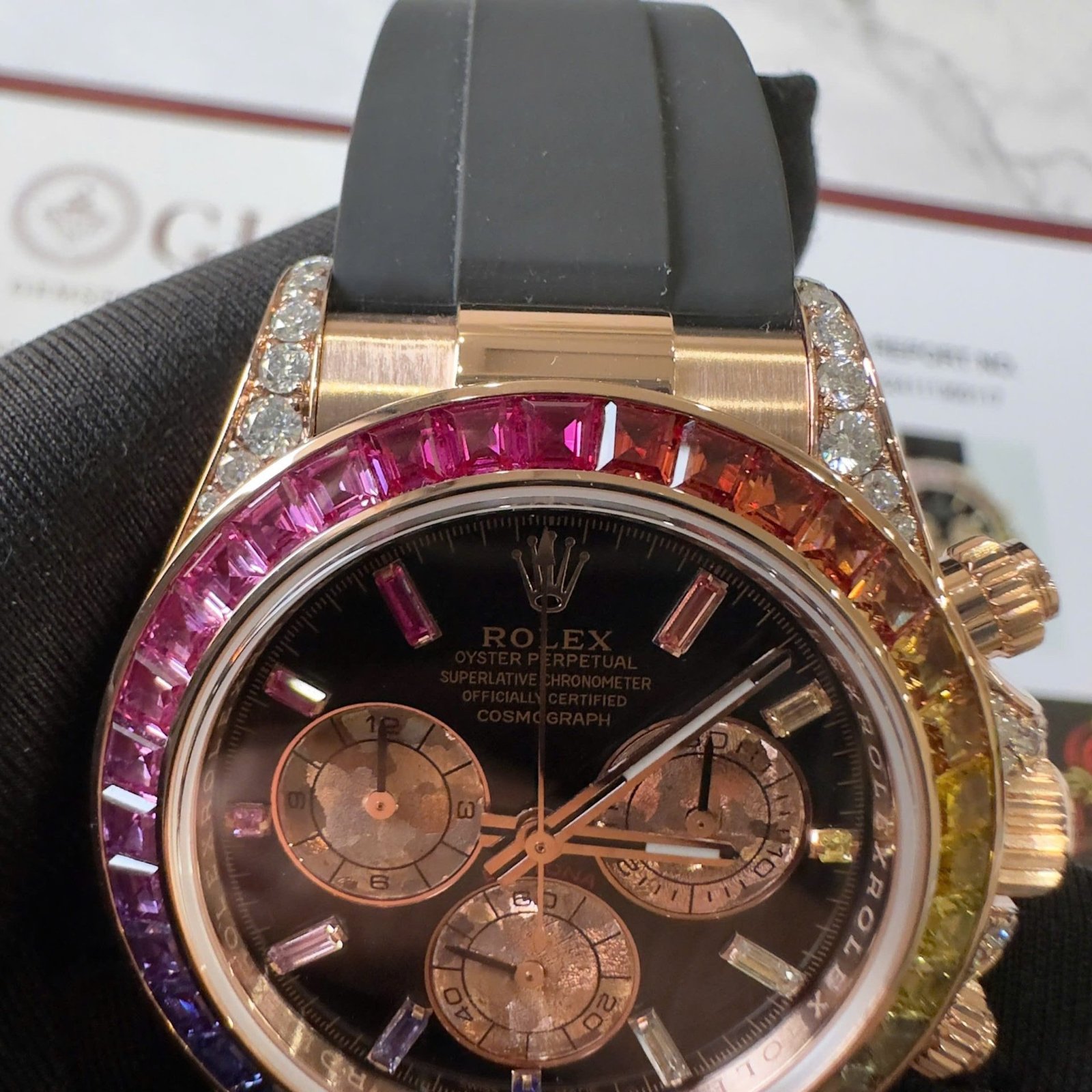 Rolex Daytona Rainbow 18K Rose Gold Wrapped Custom Moissanite & Synthetic Sapphire Rubber Strap Super Clone 40mm - 图片 6