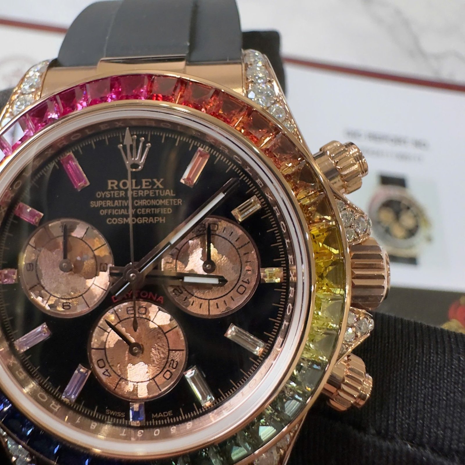 Rolex Daytona Rainbow 18K Rose Gold Wrapped Custom Moissanite & Synthetic Sapphire Rubber Strap Super Clone 40mm - 图片 7