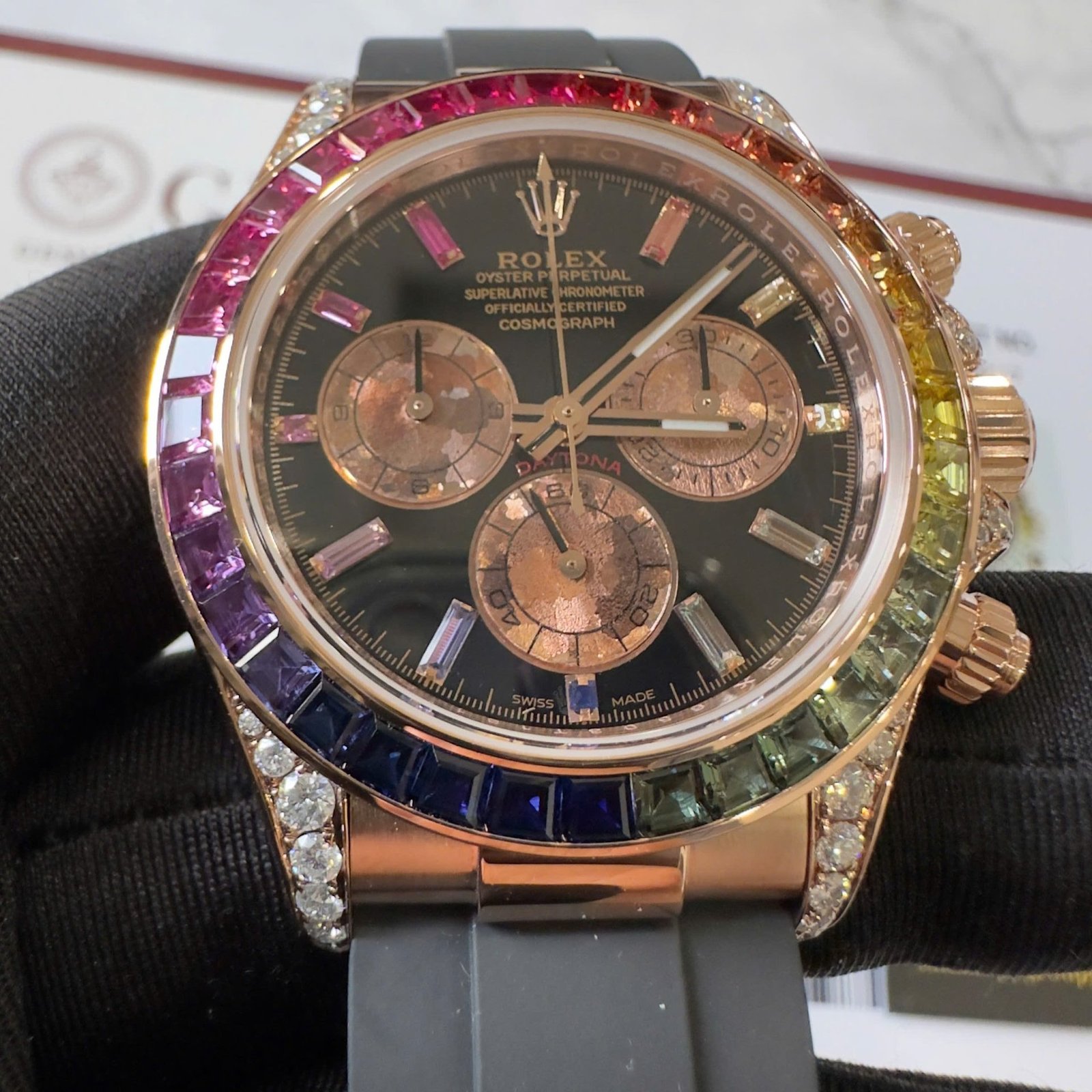 Rolex Daytona Rainbow 18K Rose Gold Wrapped Custom Moissanite & Synthetic Sapphire Rubber Strap Super Clone 40mm - 图片 8