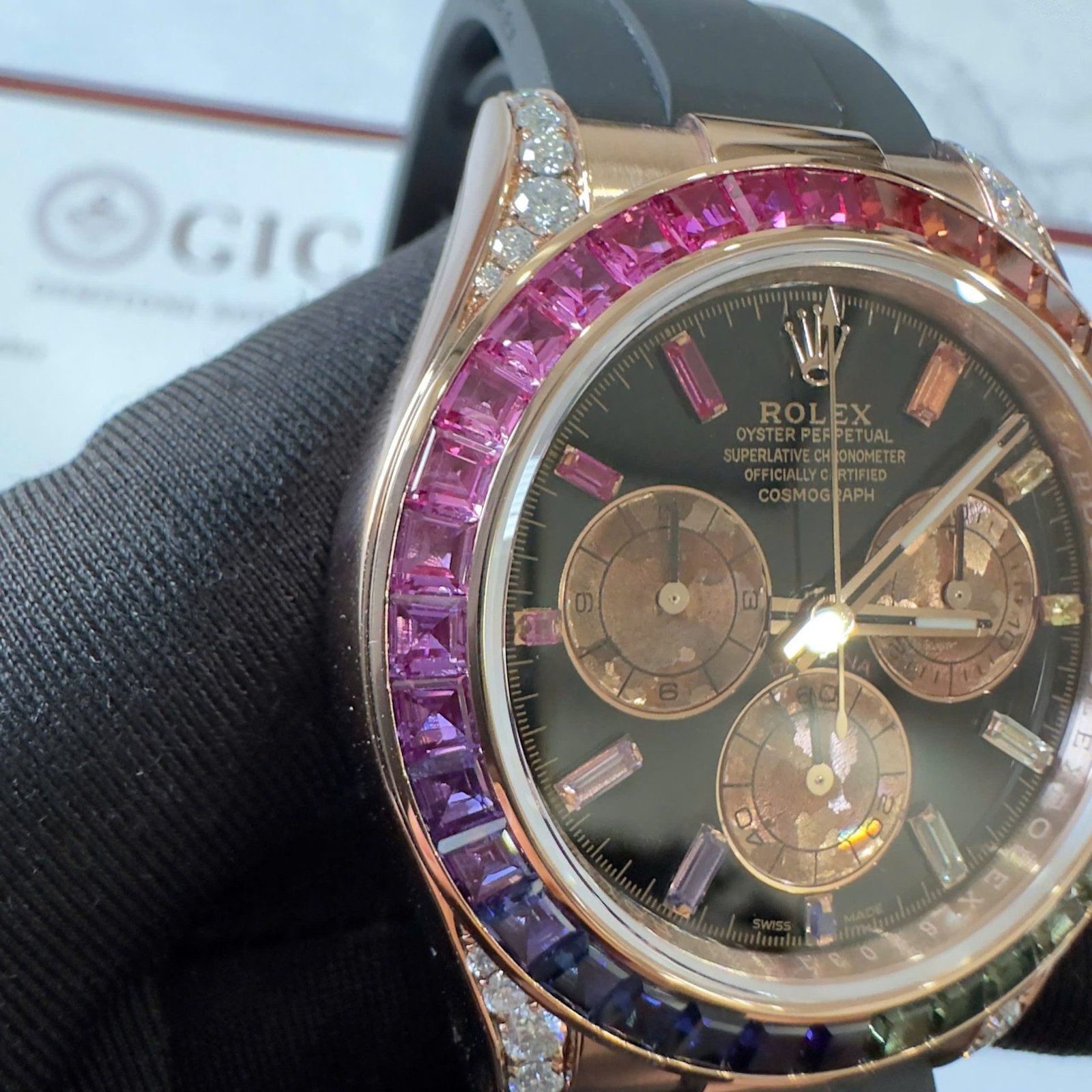 Rolex Daytona Rainbow 18K Rose Gold Wrapped Custom Moissanite & Synthetic Sapphire Rubber Strap Super Clone 40mm - 图片 9