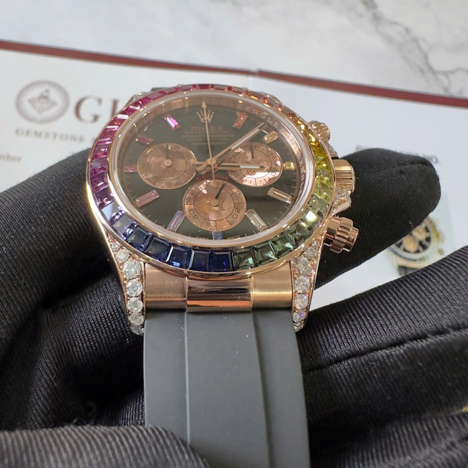Rolex Daytona Rainbow 18K Rose Gold Wrapped Custom Moissanite & Synthetic Sapphire Rubber Strap Super Clone 40mm - 图片 10