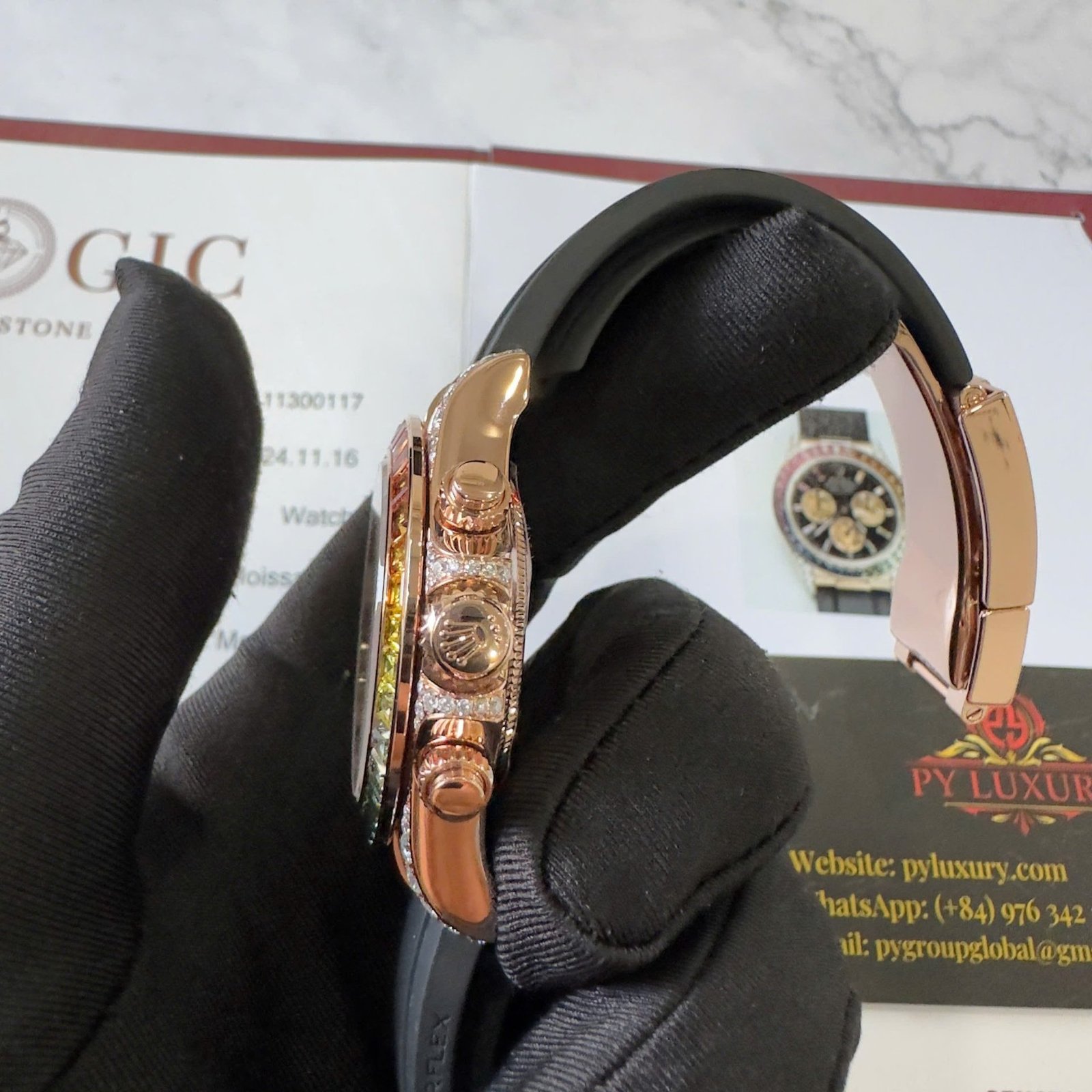 Rolex Daytona Rainbow 18K Rose Gold Wrapped Custom Moissanite & Synthetic Sapphire Rubber Strap Super Clone 40mm - 图片 11